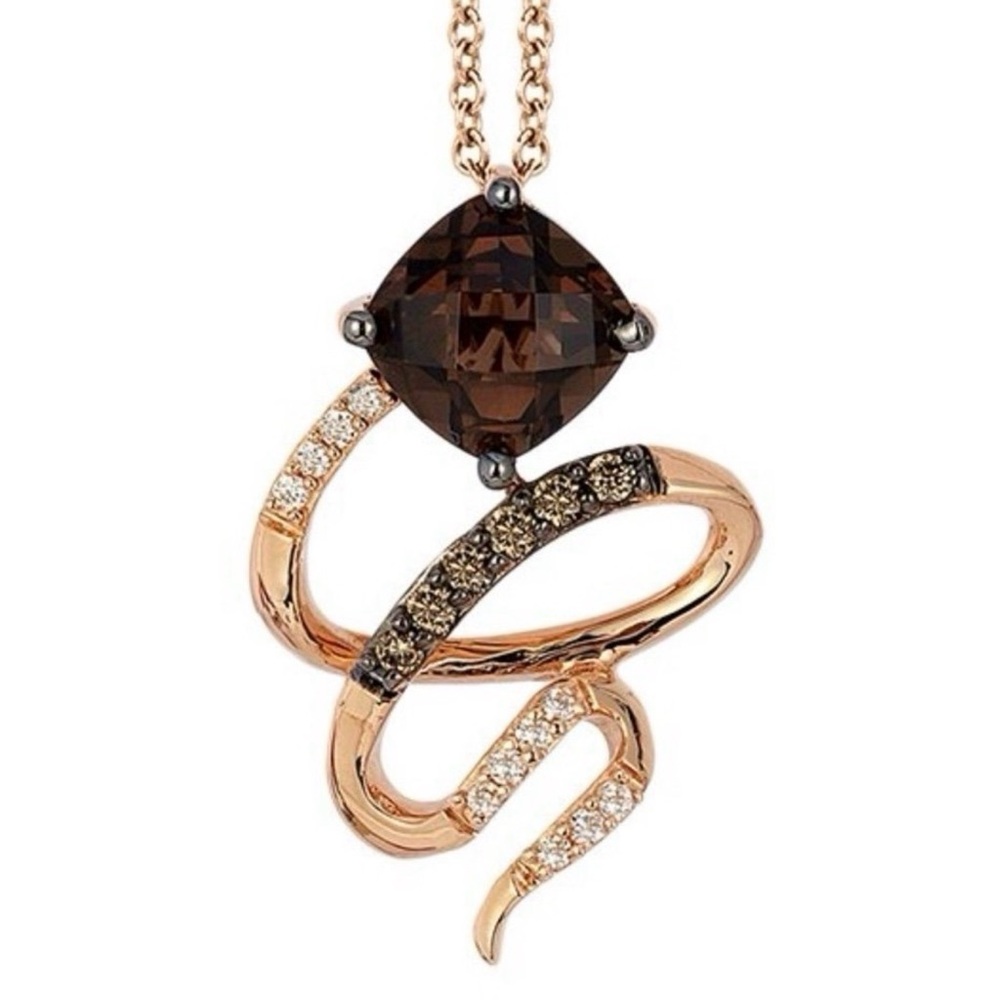 Le Vian 14K Rose Gold Natural Diamond & Smoky Quartz Swirl Pendant Necklace NWT